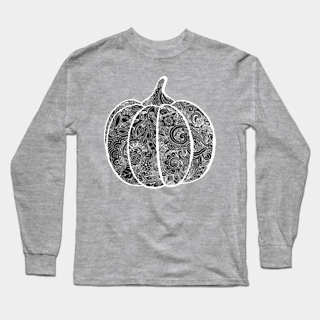 Pumpkin Zentangle - White Long Sleeve T-Shirt by ElviraDraat